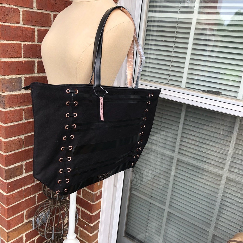 Victoria's Secret Black Tote with Rose Gold Eyelets - Picture 6 of 6